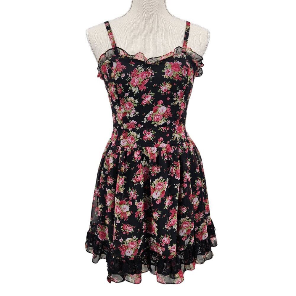 Tripp Nyc Daang Goodman Romantic Rose Garden Floral Dress Size S Lace Trim Goth
